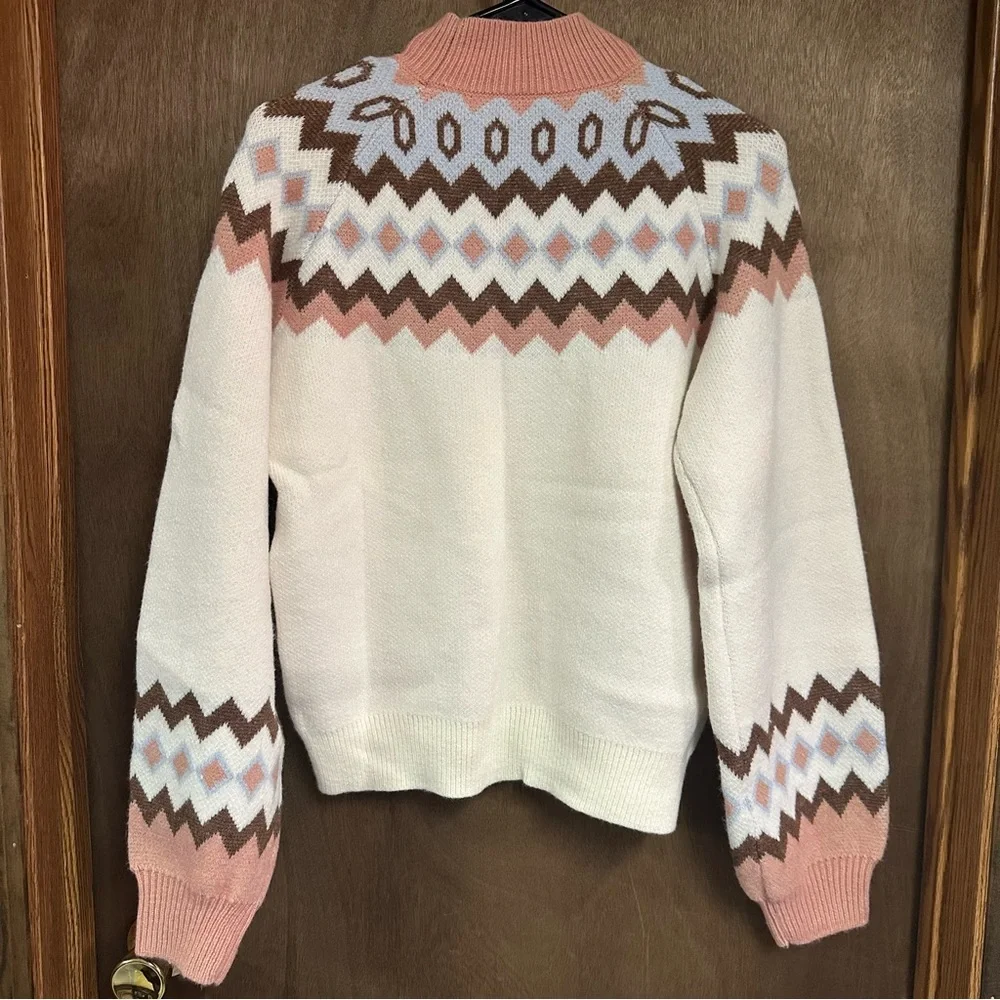 NWT Boutique  Mock Neck‎ Ski Winter Sweater Chevron Thick Cozy Comfy Cream Brown